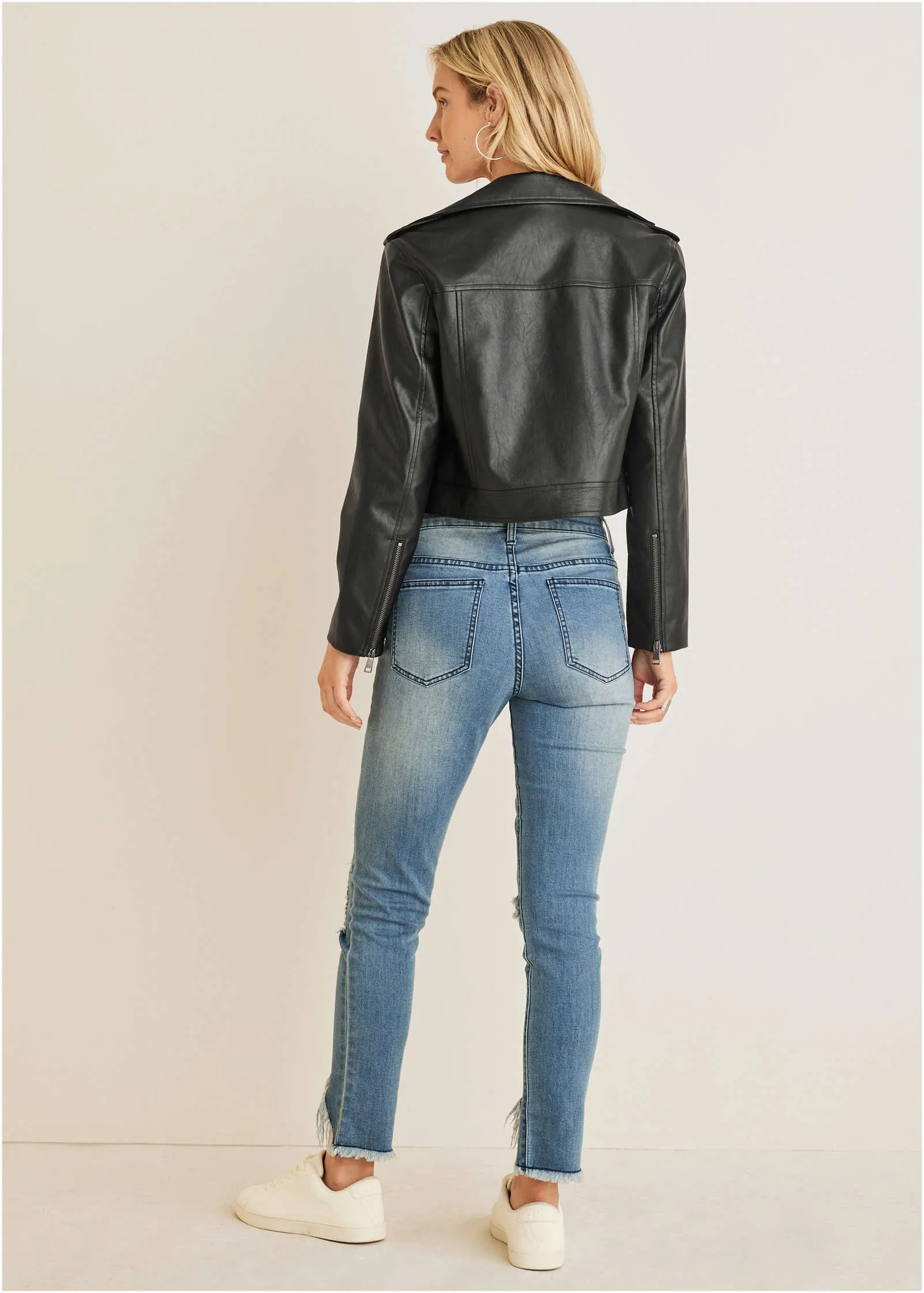 Faux-Leather Moto Jacket - Jet Black sold by VENUS product image thumbnail 3