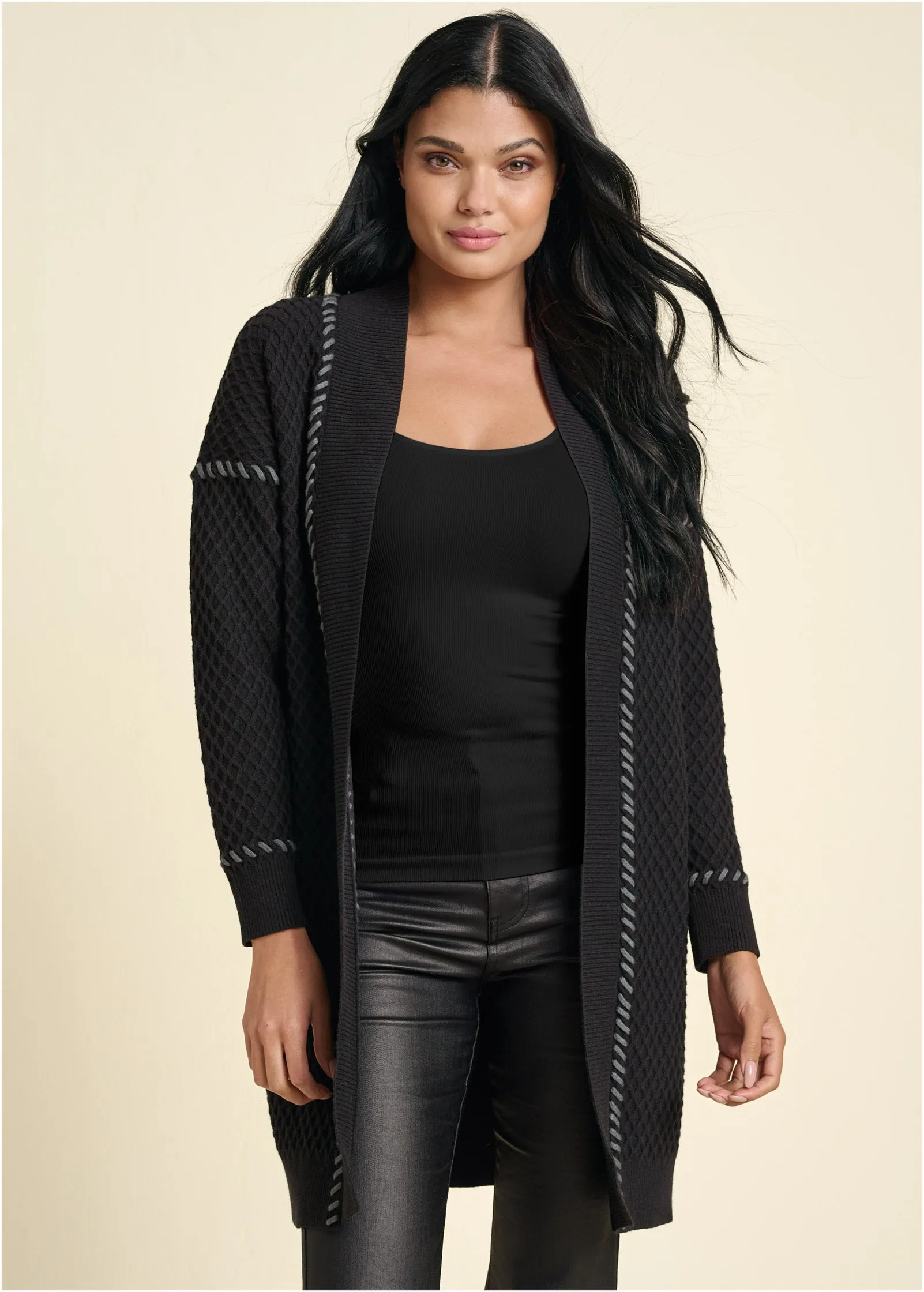 Contrast Stitch Cardigan - Jet Black sold by VENUS