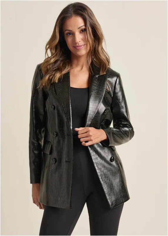 Faux Croc Blazer - Jet Black sold by VENUS