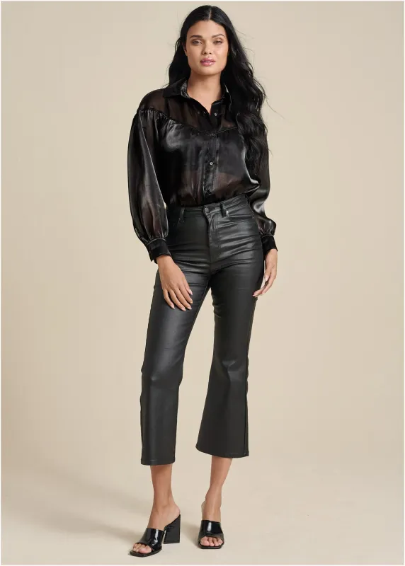 Coated Kick Flare Jeans - Jet Black sold by VENUS