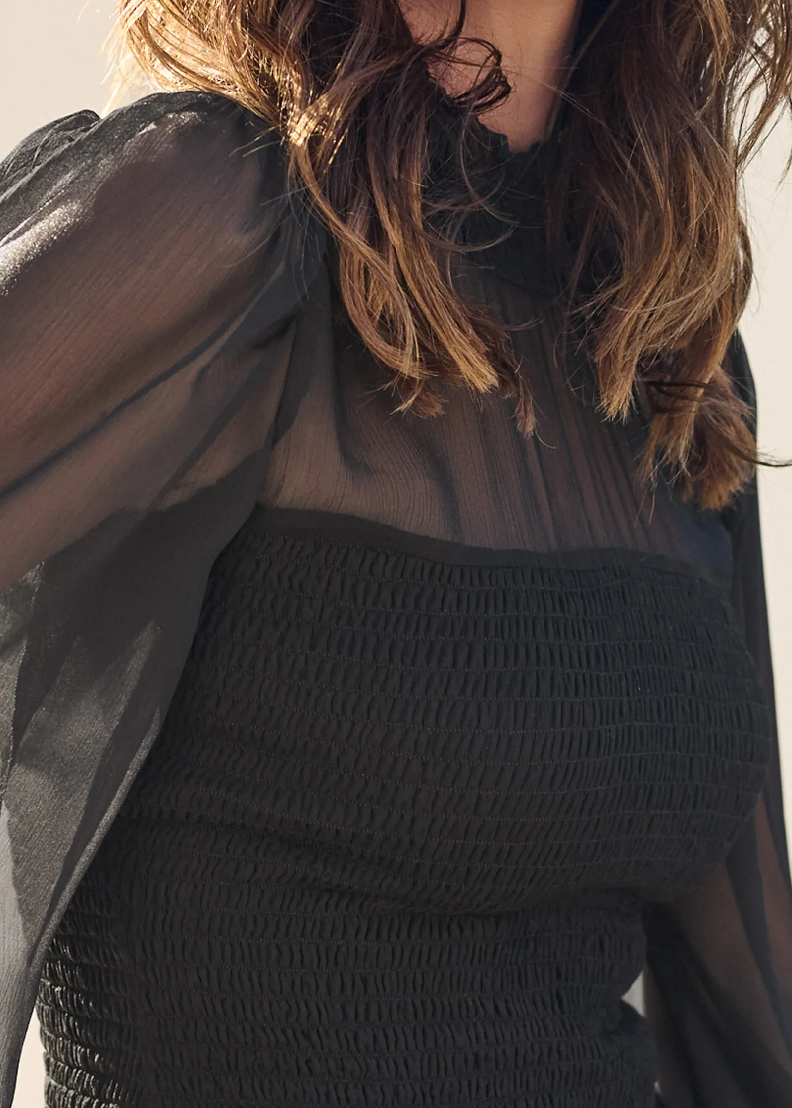 Sheer Smocked Top - Jet Black sold by VENUS product image thumbnail 3