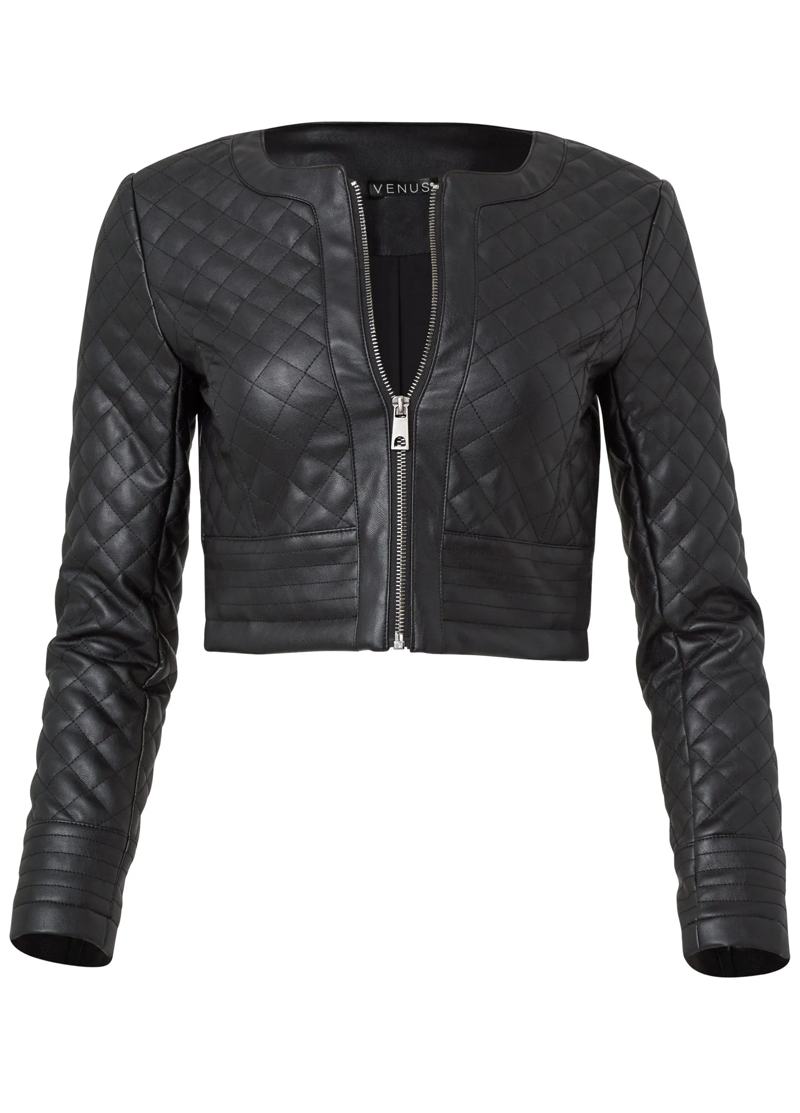 Faux-Leather Quilted Jacket - Jet Black sold by VENUS product image thumbnail 5