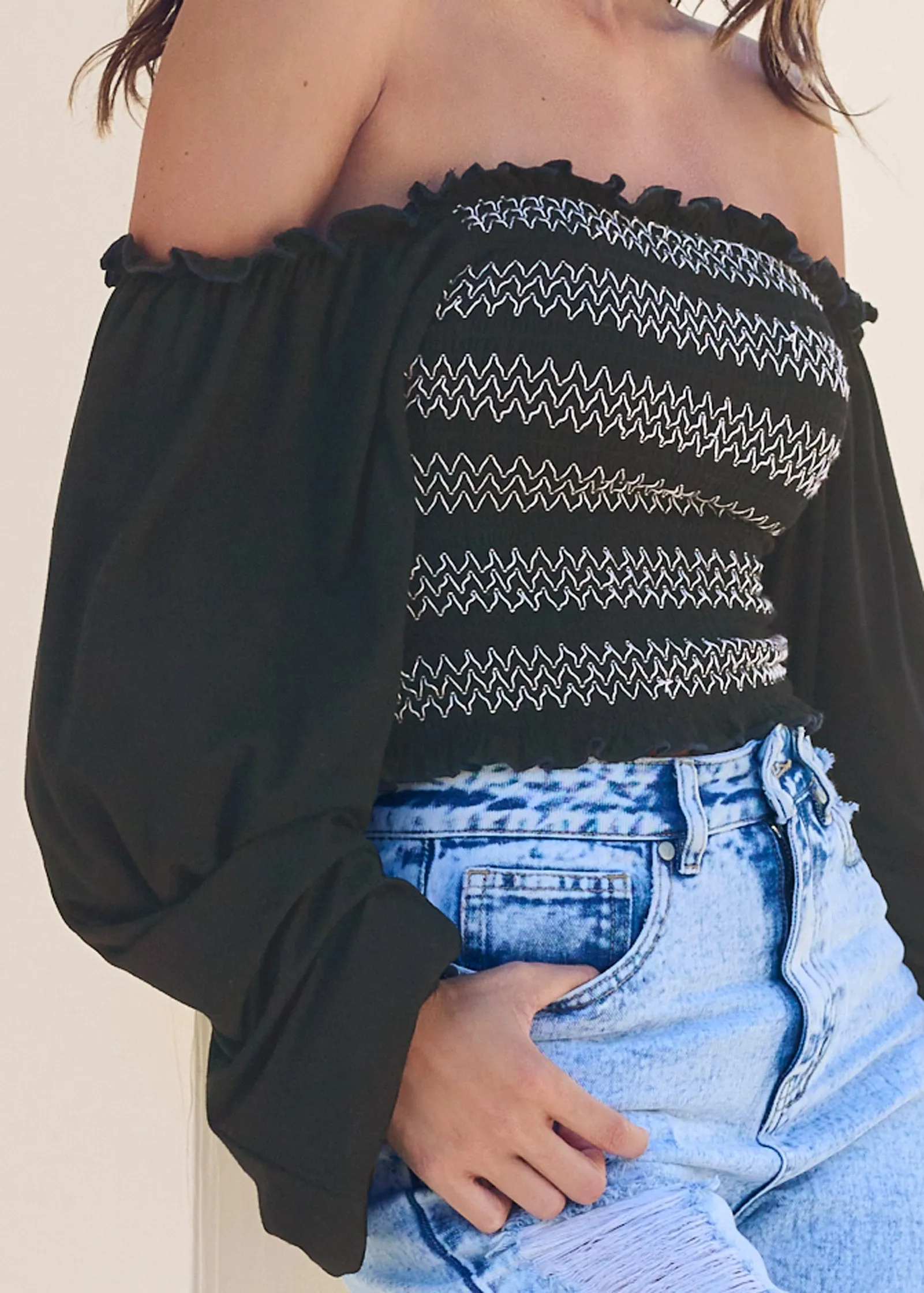 Off-The-Shoulder Smock Top - Jet Black sold by VENUS product image thumbnail 2