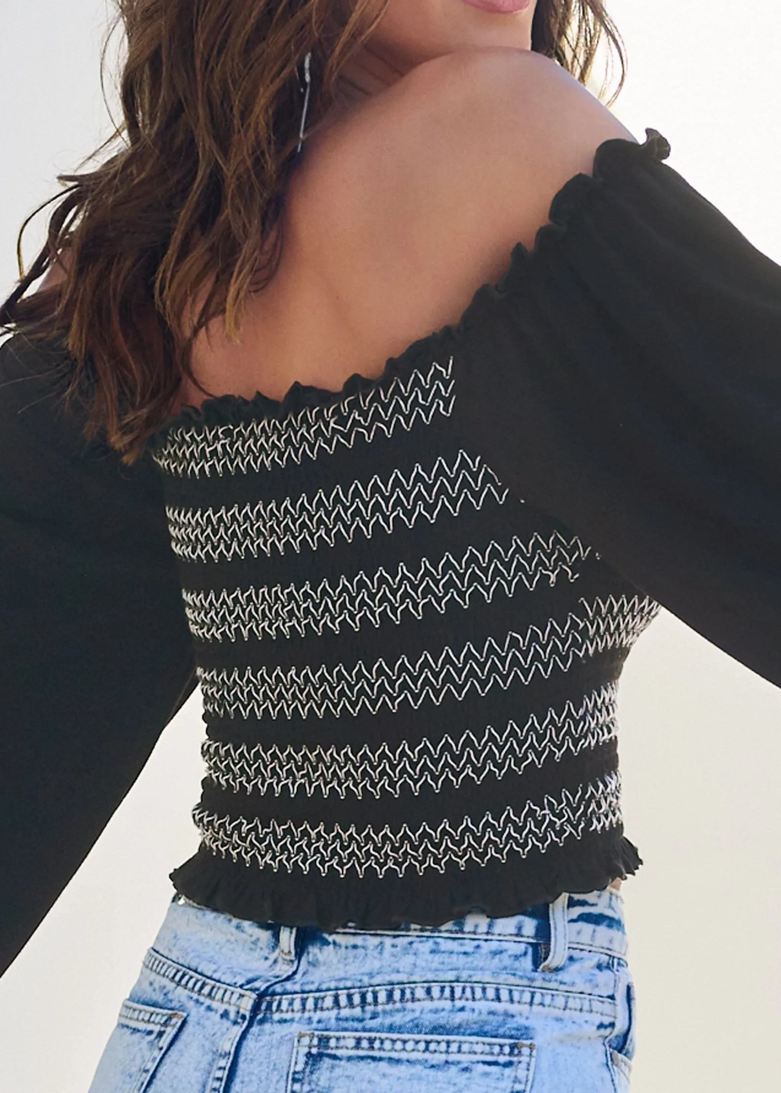 Off-The-Shoulder Smock Top - Jet Black sold by VENUS product image thumbnail 3