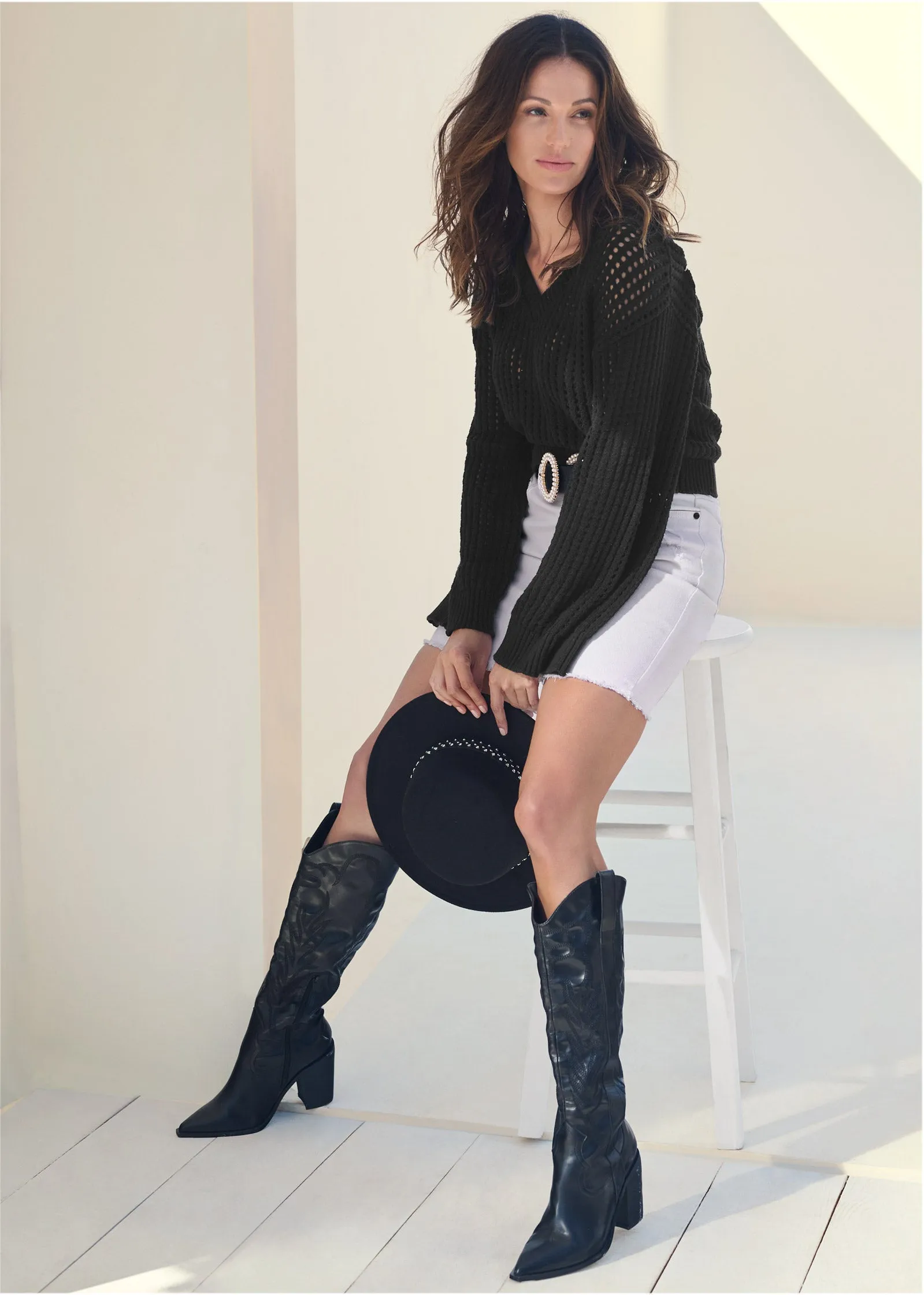 Pointelle Stitch Sweater - Jet Black sold by VENUS product image thumbnail 2