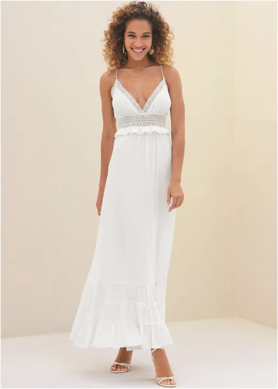 Crochet Detail Maxi Dress  - Cloud Dancer sold by VENUS