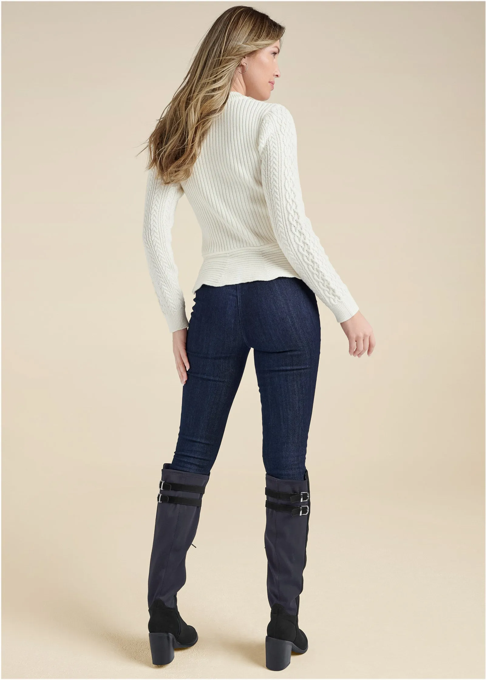 Half Zip Peplum Sweater - Cloud Dancer sold by VENUS product image thumbnail 3