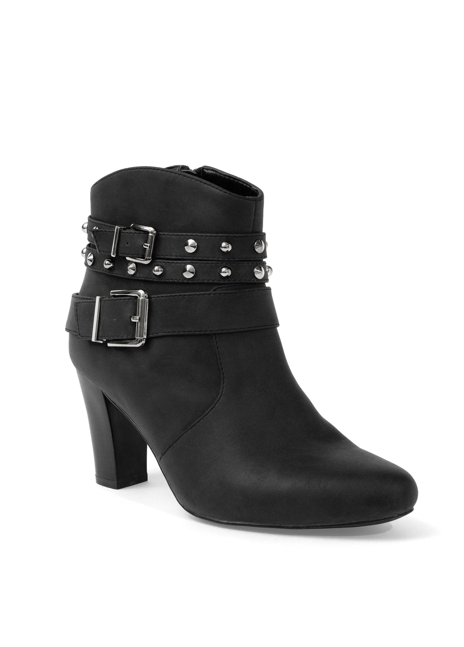 Studded Buckle Belt Booties - Black sold by VENUS