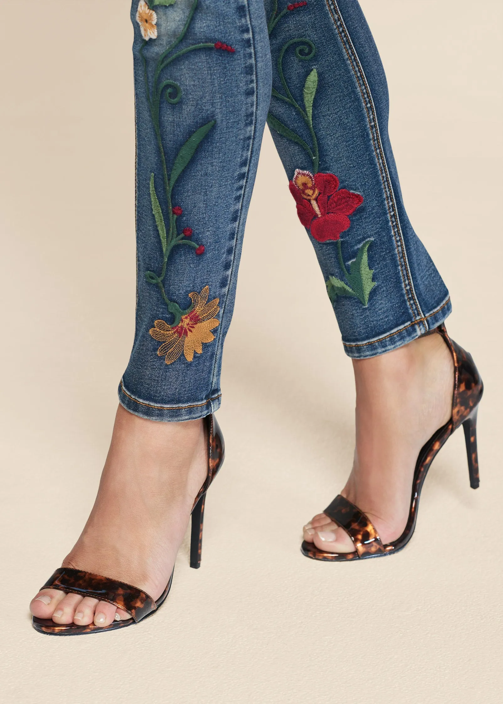 Floral Embroidered Jeans - Medium Wash sold by VENUS product image thumbnail 5