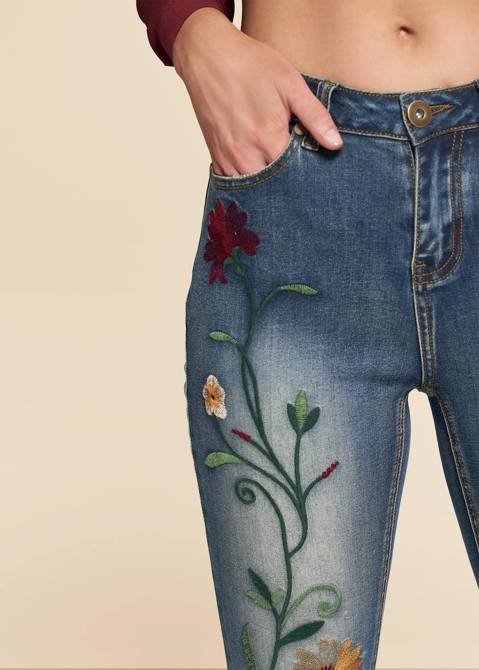 Floral Embroidered Jeans - Medium Wash sold by VENUS product image thumbnail 4