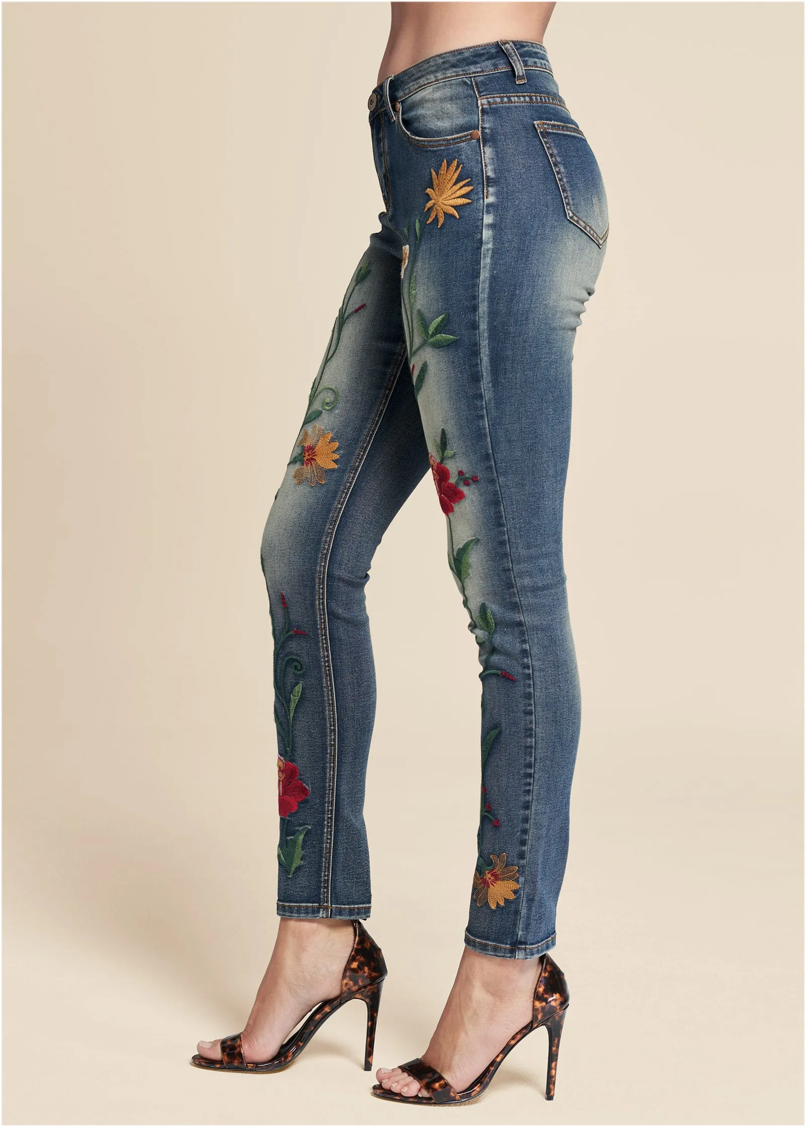 Floral Embroidered Jeans - Medium Wash sold by VENUS product image thumbnail 3