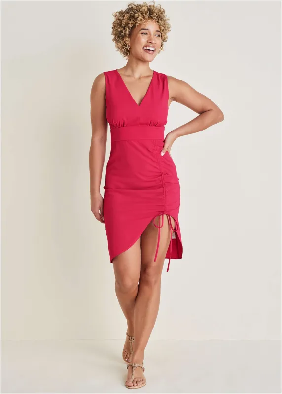 Ruched Side High Low Dress - Persian Red sold by VENUS