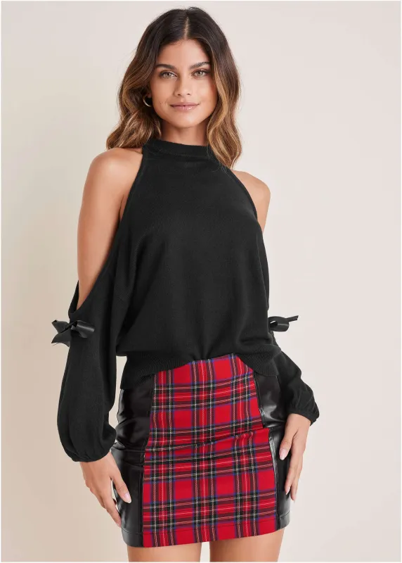 Cold Shoulder Bow Sweater - Jet Black sold by VENUS