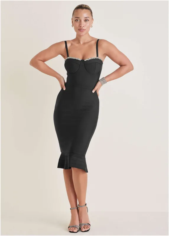 Embellished Bodycon Dress  - Jet Black sold by VENUS