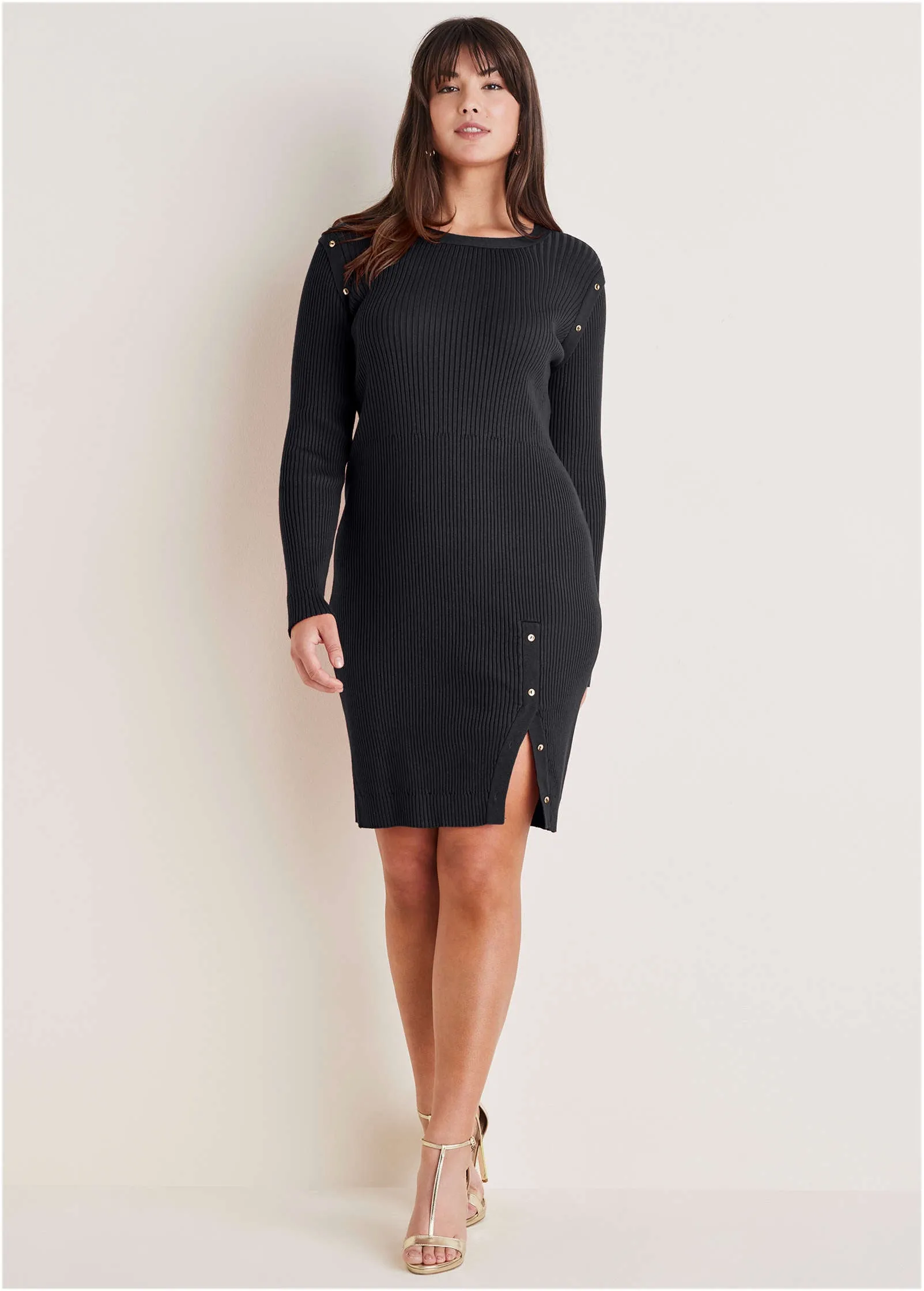 Button Detail Sweater Dress - Jet Black sold by VENUS product image thumbnail 5