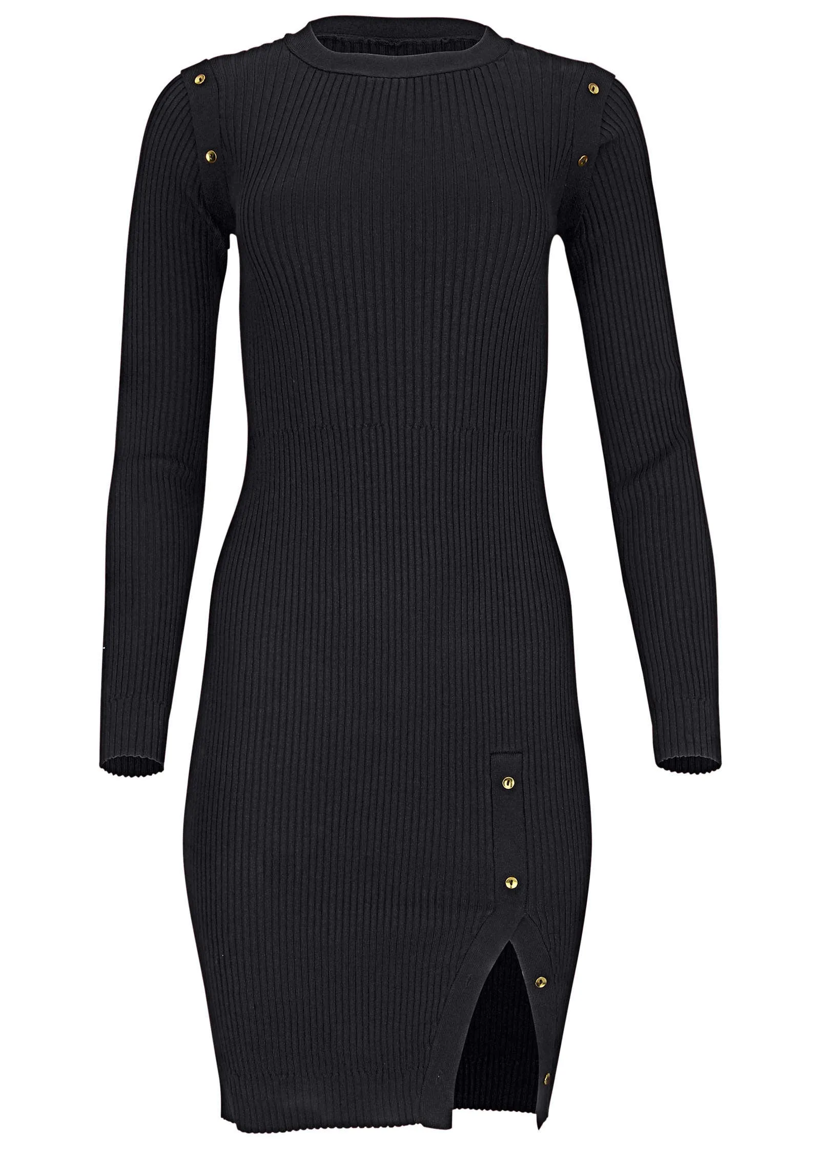 Button Detail Sweater Dress - Jet Black sold by VENUS product image thumbnail 4