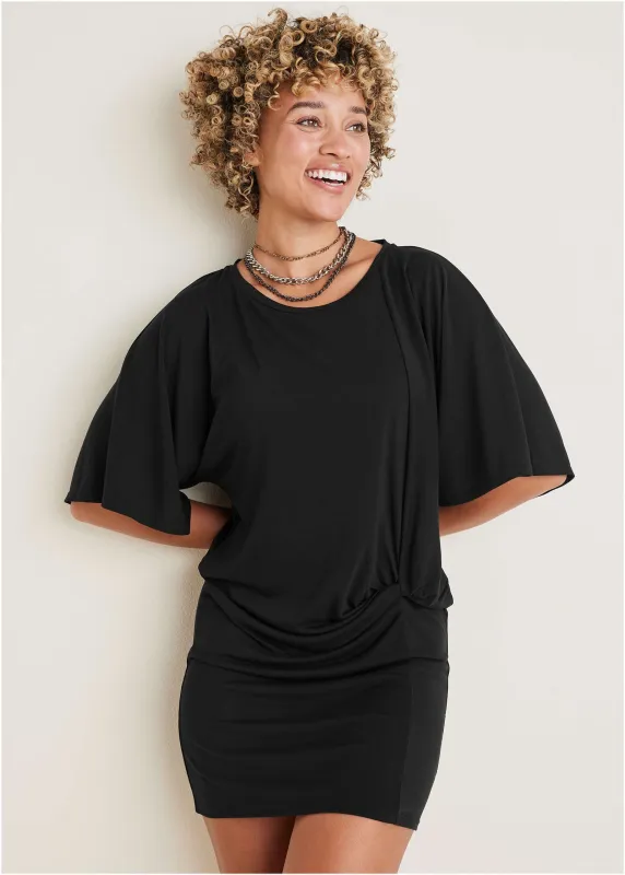 Hip Twist Mini Dress - Jet Black sold by VENUS