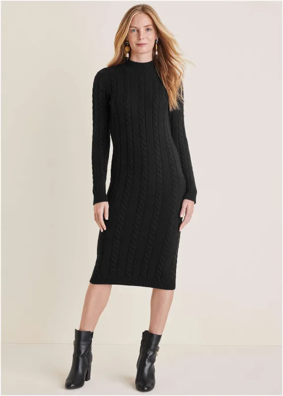 Mockneck Midi Sweater Dress - Jet Black sold by VENUS
