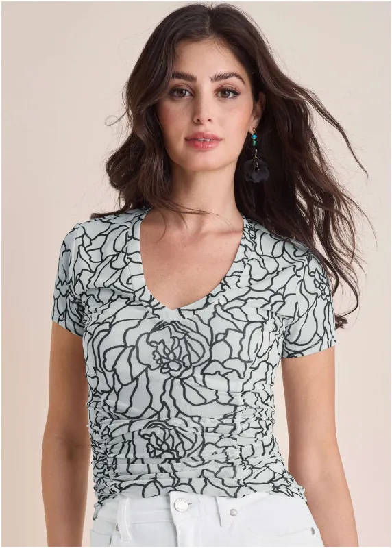 Mesh Short Sleeve Top - Linear Rose sold by VENUS