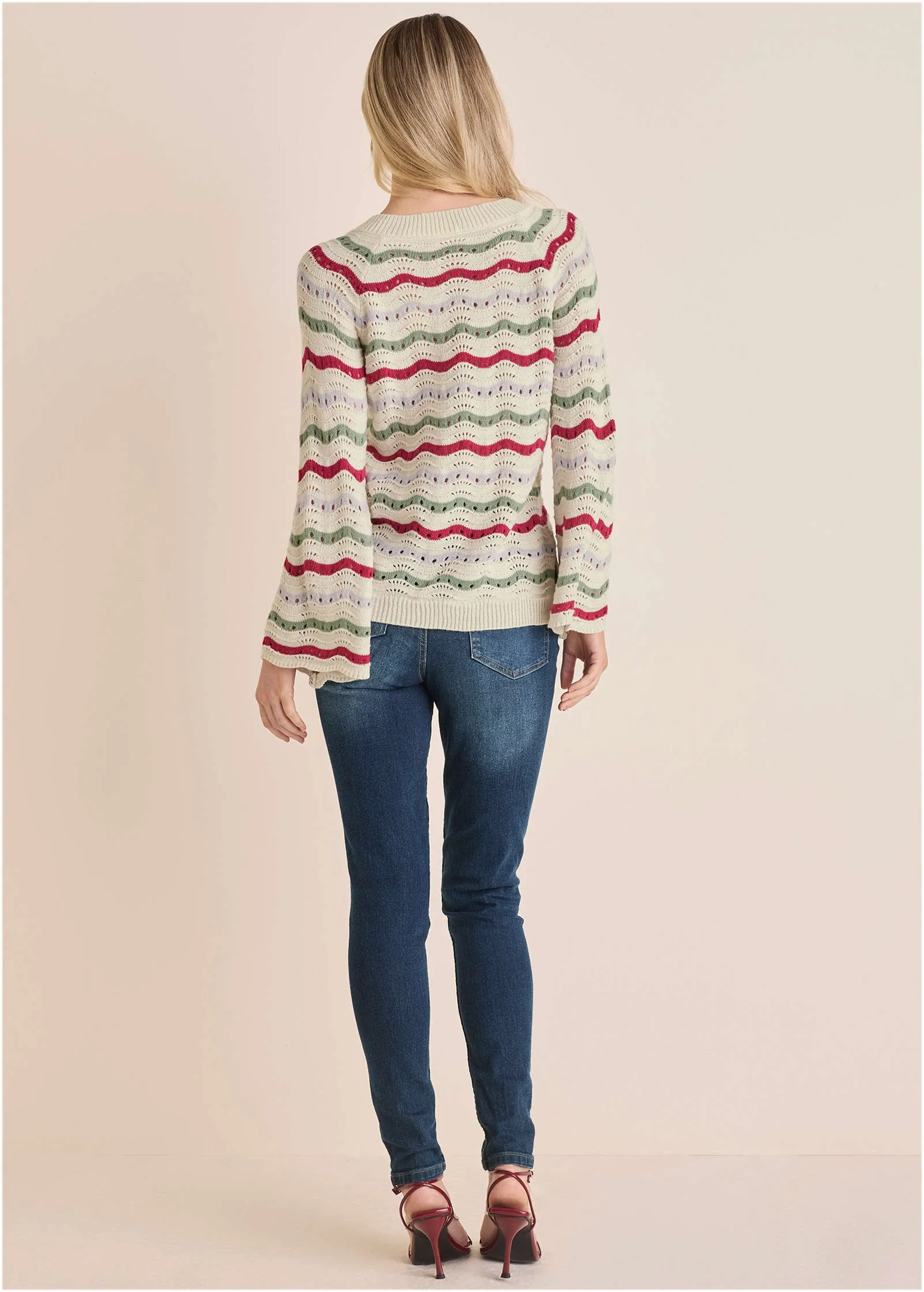 Stripe Pointelle Sweater - Grey Multi sold by VENUS product image thumbnail 4