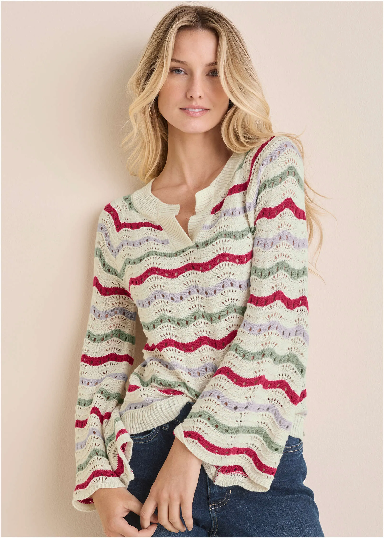Stripe Pointelle Sweater - Grey Multi sold by VENUS product image thumbnail 2