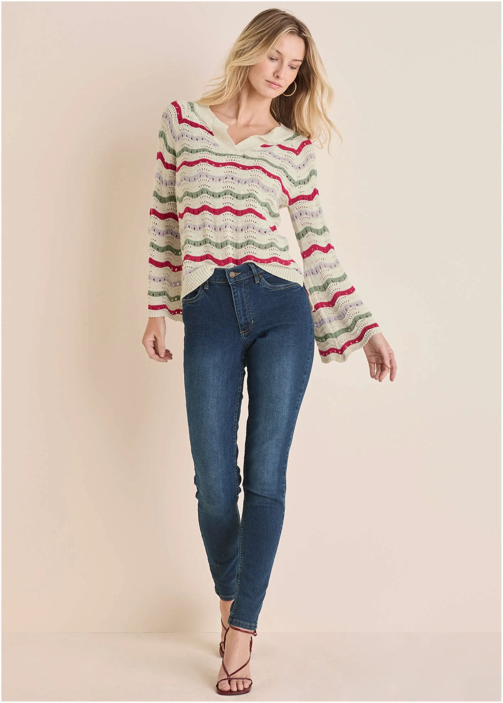 Stripe Pointelle Sweater - Grey Multi sold by VENUS product image thumbnail 3