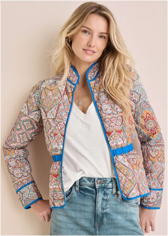Quilted Full Zip Jacket - Medallion Golden Patchwork sold by VENUS