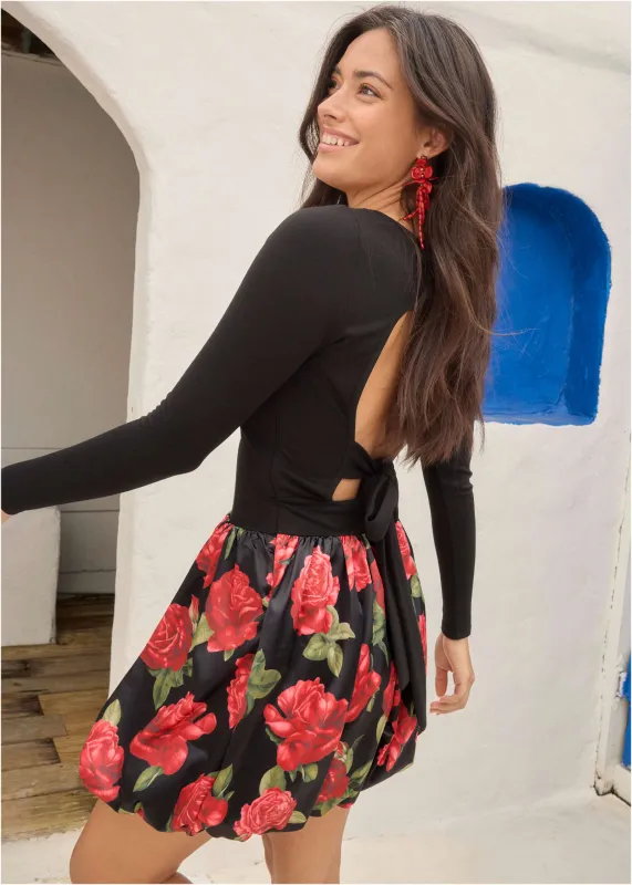Long Sleeve Bubble Hem Mini - Antique Roses sold by VENUS