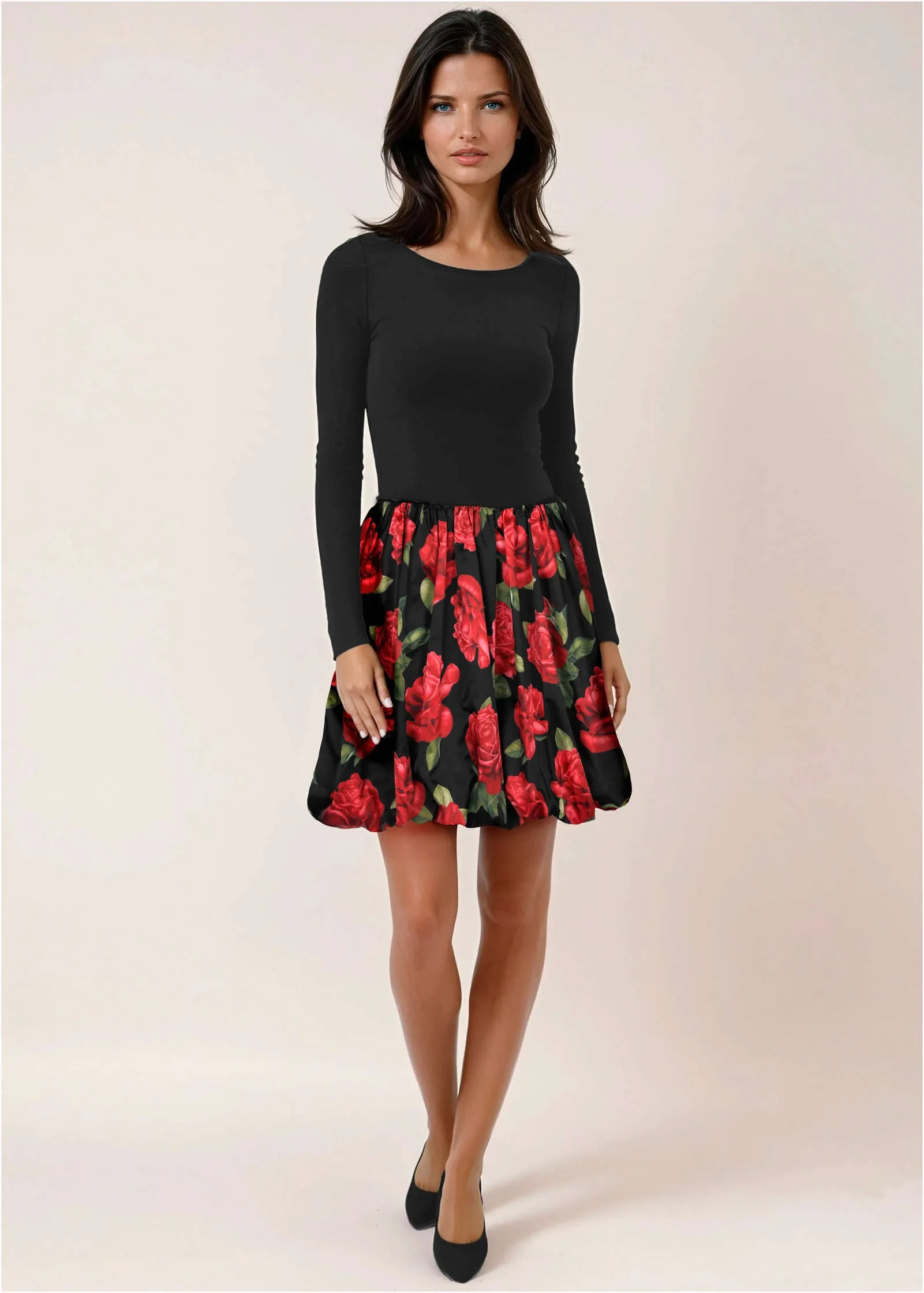 Long Sleeve Bubble Hem Mini - Antique Roses sold by VENUS product image thumbnail 2
