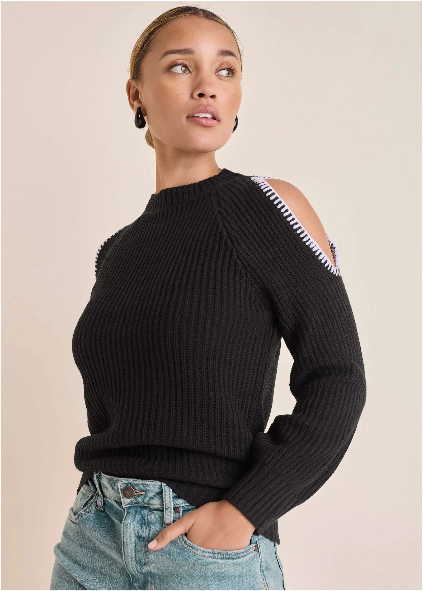 Cold Shoulder Sweater - Jet Black sold by VENUS product image thumbnail 2