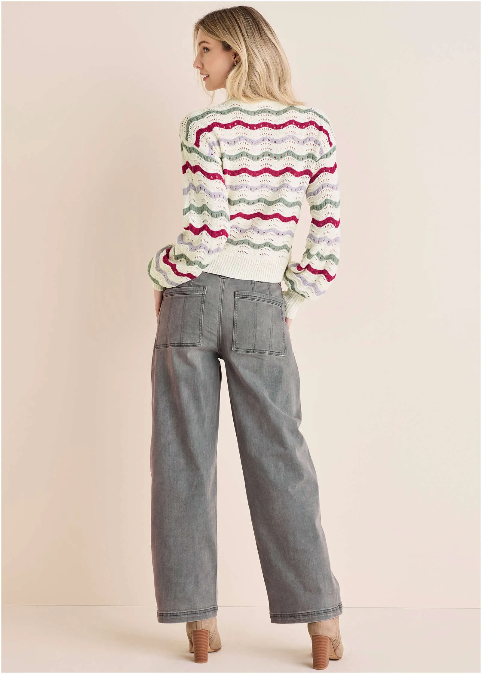 Stripe Pointelle Cardigan - Grey Multi sold by VENUS product image thumbnail 4