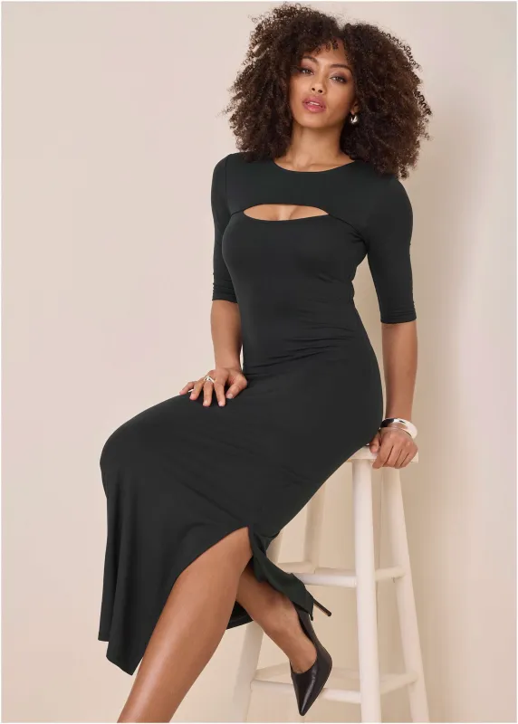 Front Cut Out Maxi Dress - Jet Black sold by VENUS