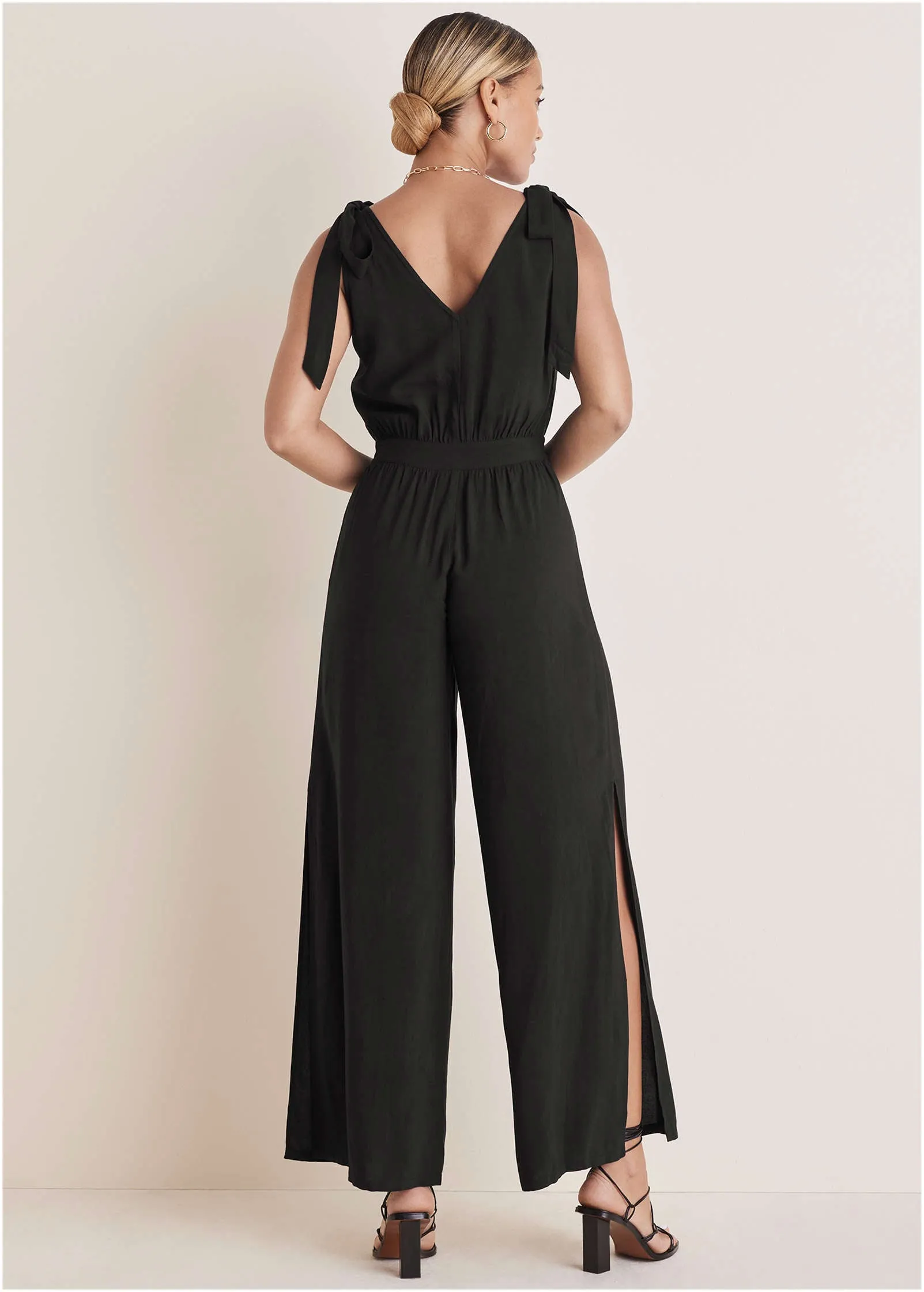Tie-Strap Wide Leg Jumpsuit - Jet Black sold by VENUS product image thumbnail 3