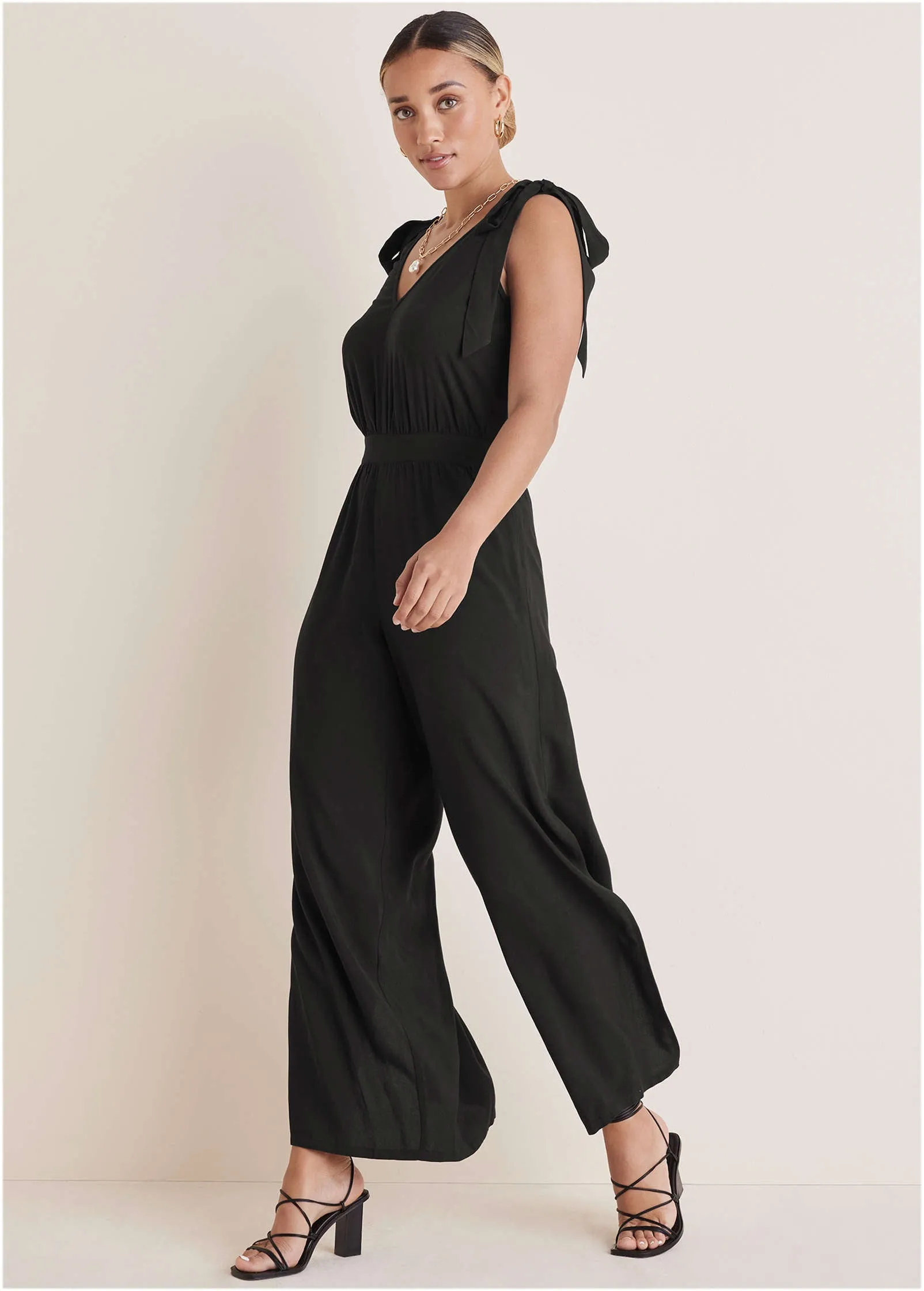 Tie-Strap Wide Leg Jumpsuit - Jet Black sold by VENUS product image thumbnail 4