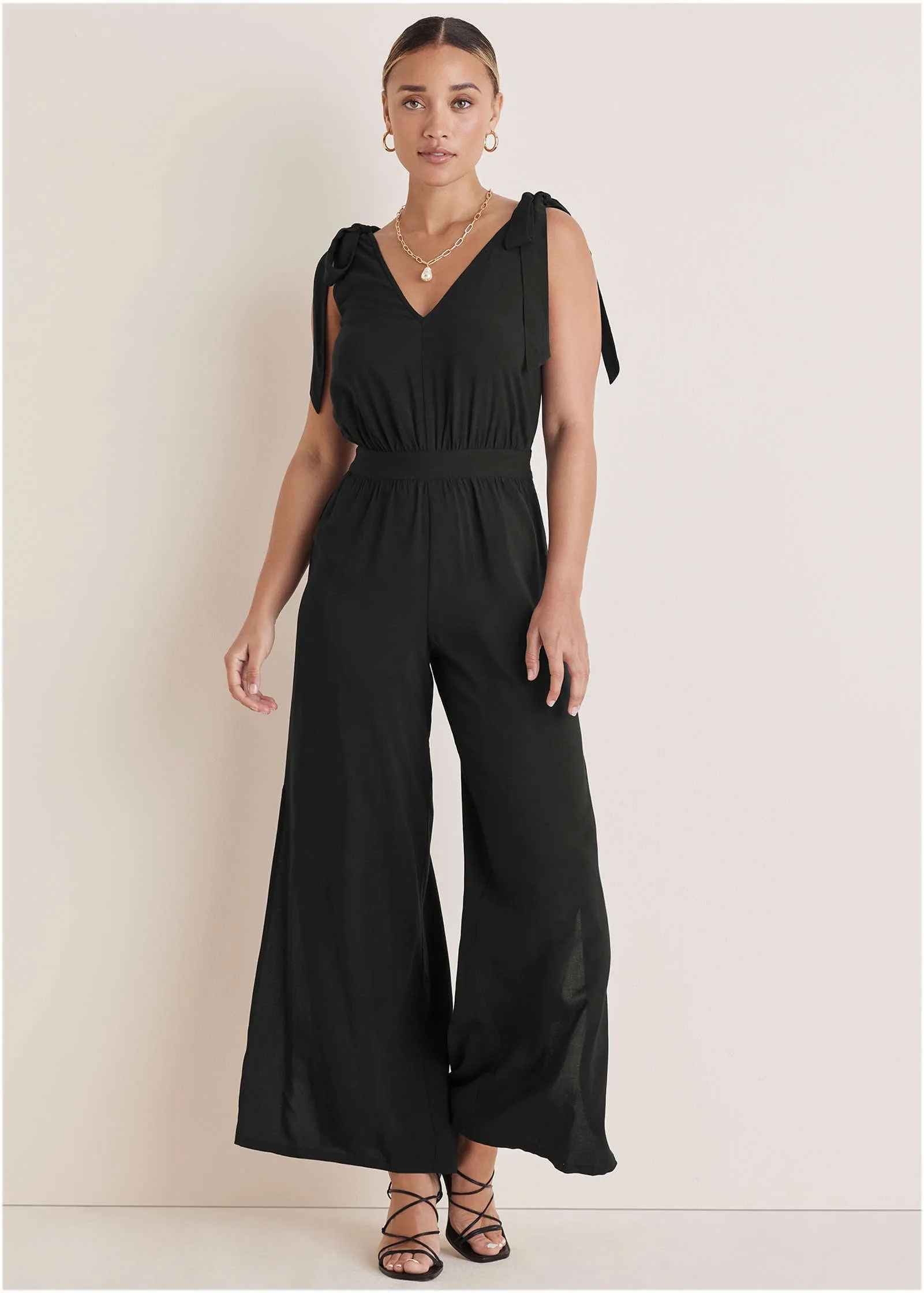 Tie-Strap Wide Leg Jumpsuit - Jet Black sold by VENUS product image thumbnail 2