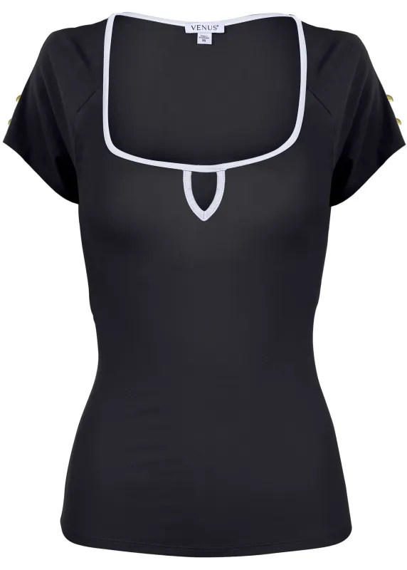 Button Detail Short Sleeve - Jet Black sold by VENUS