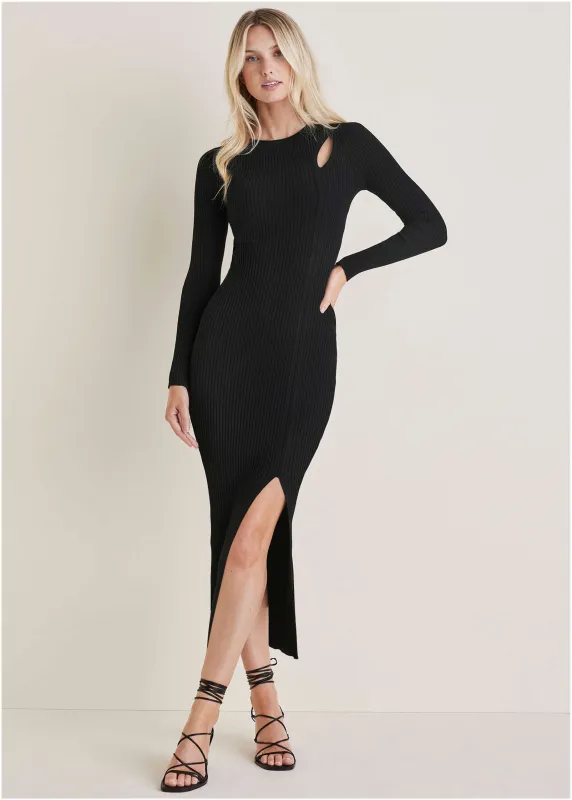 Ribbed Maxi Sweater Dress - Jet Black sold by VENUS