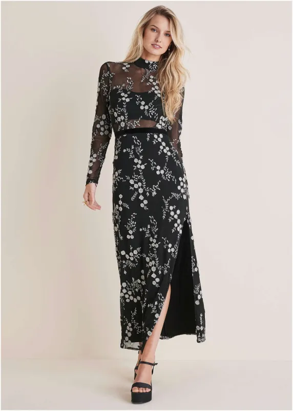 Embroidered Floral Maxi - Jet Black sold by VENUS