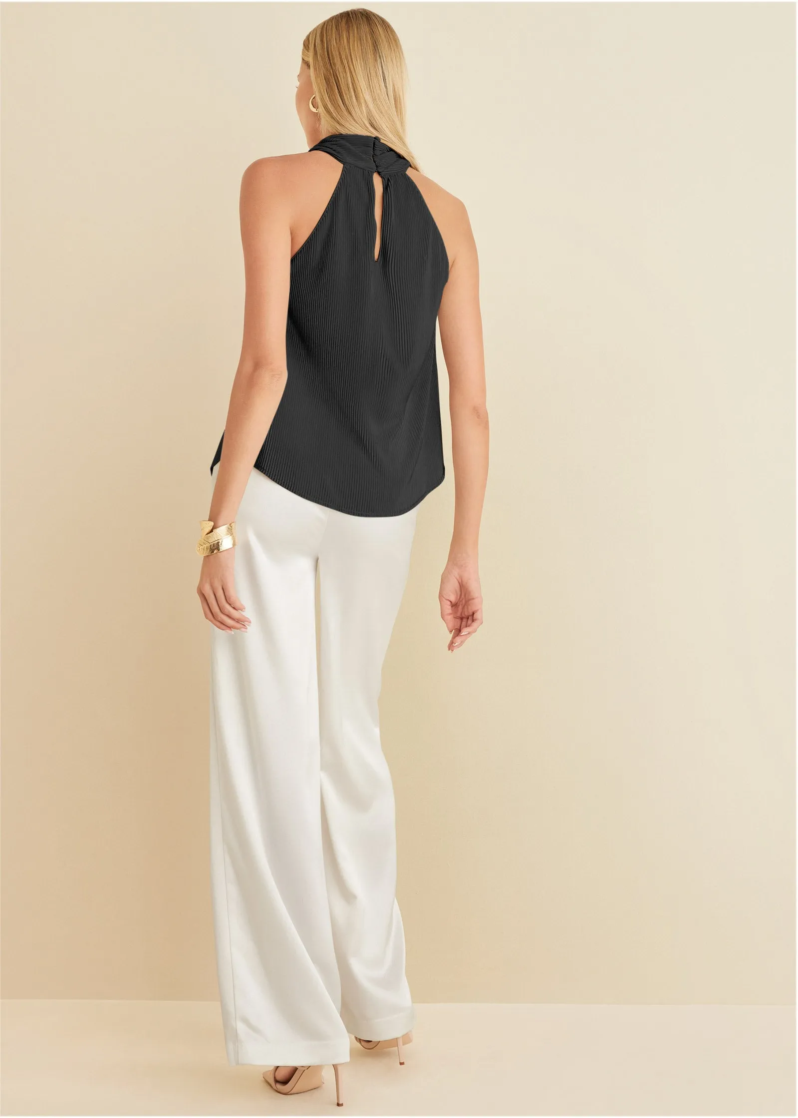 Plisse Cross Neck Tank - Jet Black sold by VENUS product image thumbnail 2