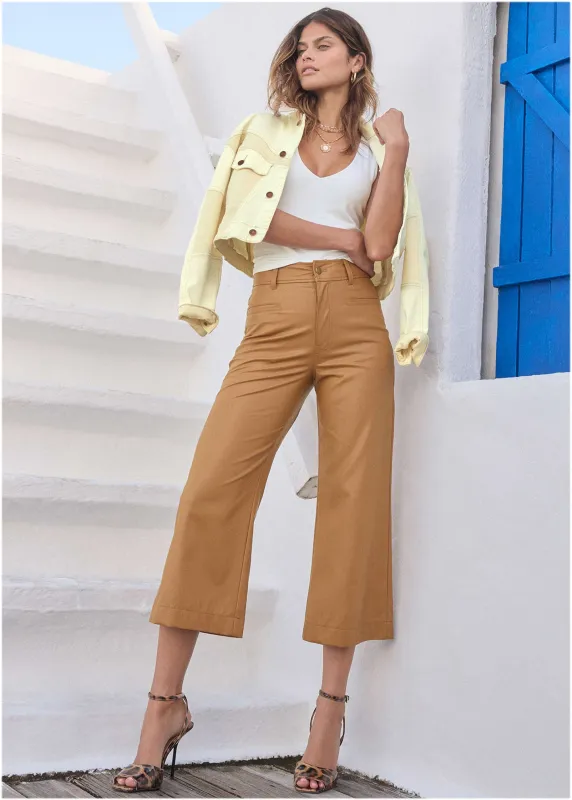 Wide Leg Faux-Leather Pants - Tobacco Brown sold by VENUS
