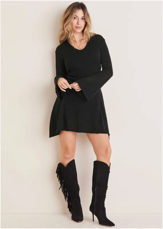 Bell Sleeve Sweater Dress - Jet Black sold by VENUS
