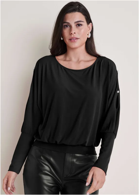 Bling Cold-Shoulder Blouse - Jet Black sold by VENUS