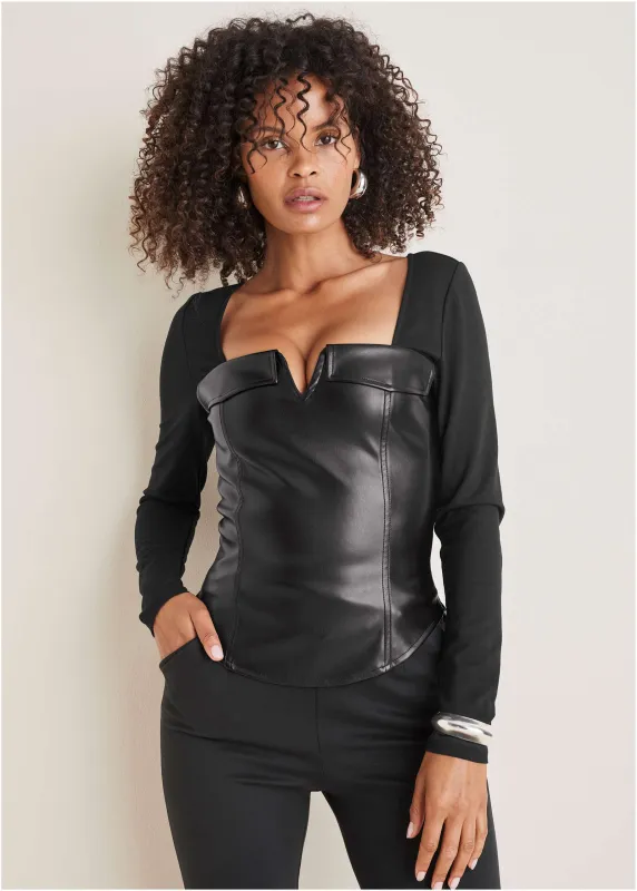 Faux Leather Corset Top - Jet Black sold by VENUS