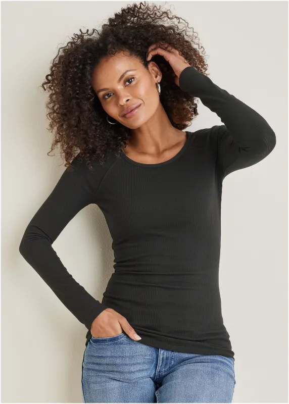 Ribbed Crew Neck Top - Jet Black sold by VENUS