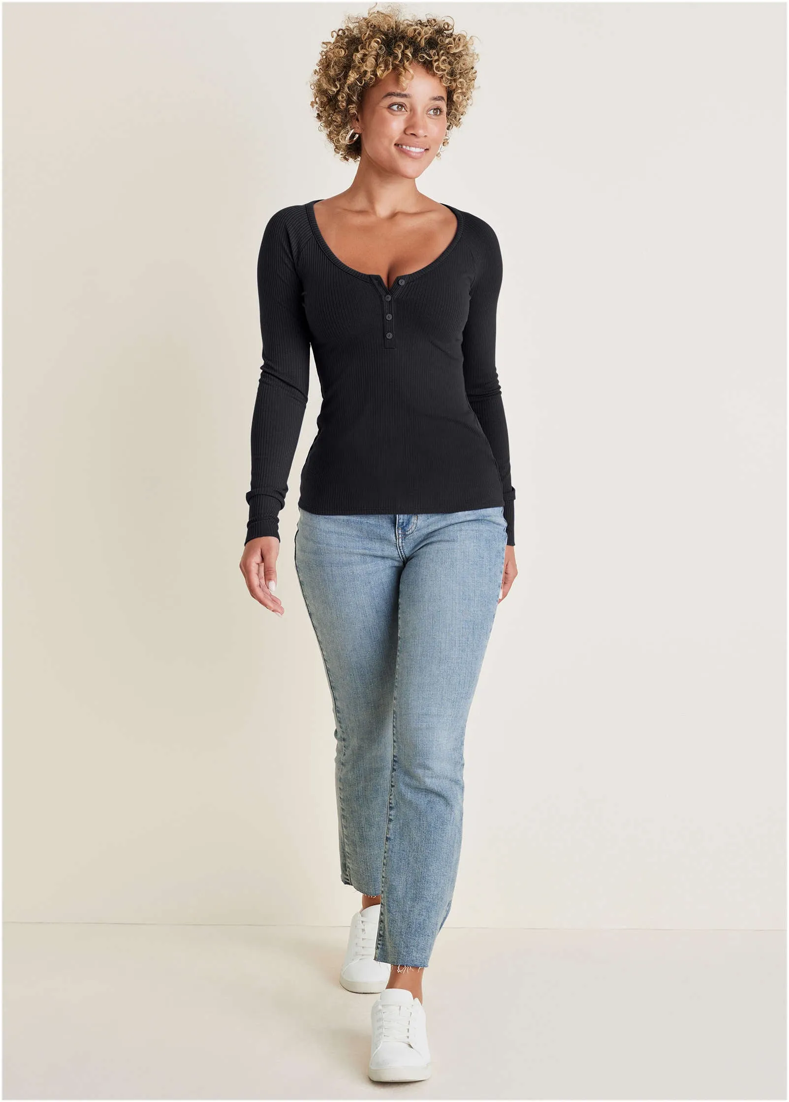 Long Sleeve Henley Tee - Jet Black sold by VENUS product image thumbnail 2