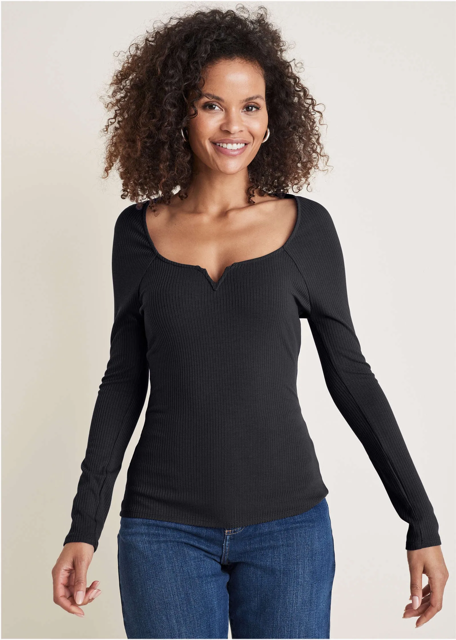 Deep Scoop Neck Ribbed Top - Jet Black sold by VENUS product image thumbnail 4
