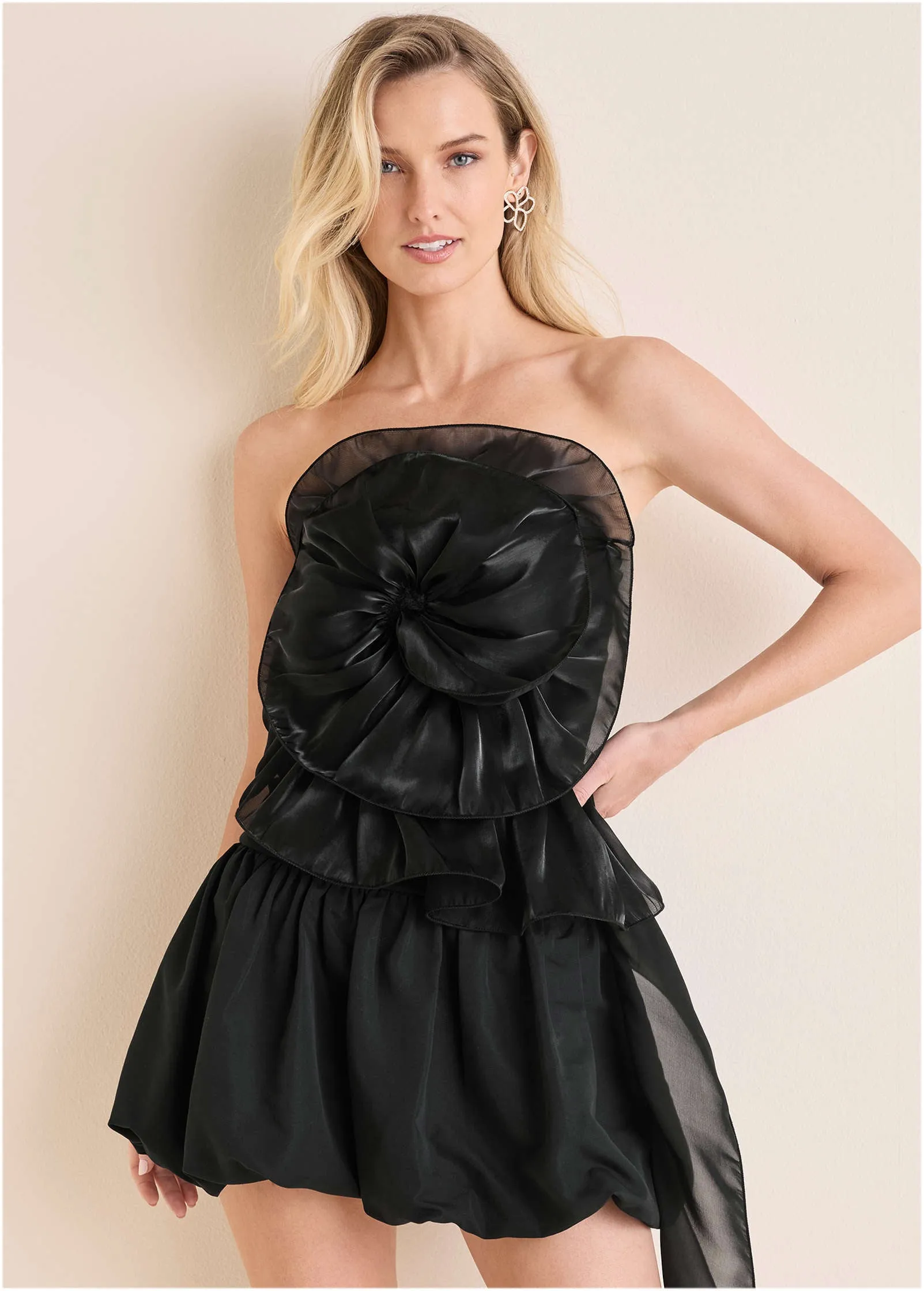 Rosette Bubble Mini Dress - Jet Black sold by VENUS product image thumbnail 5