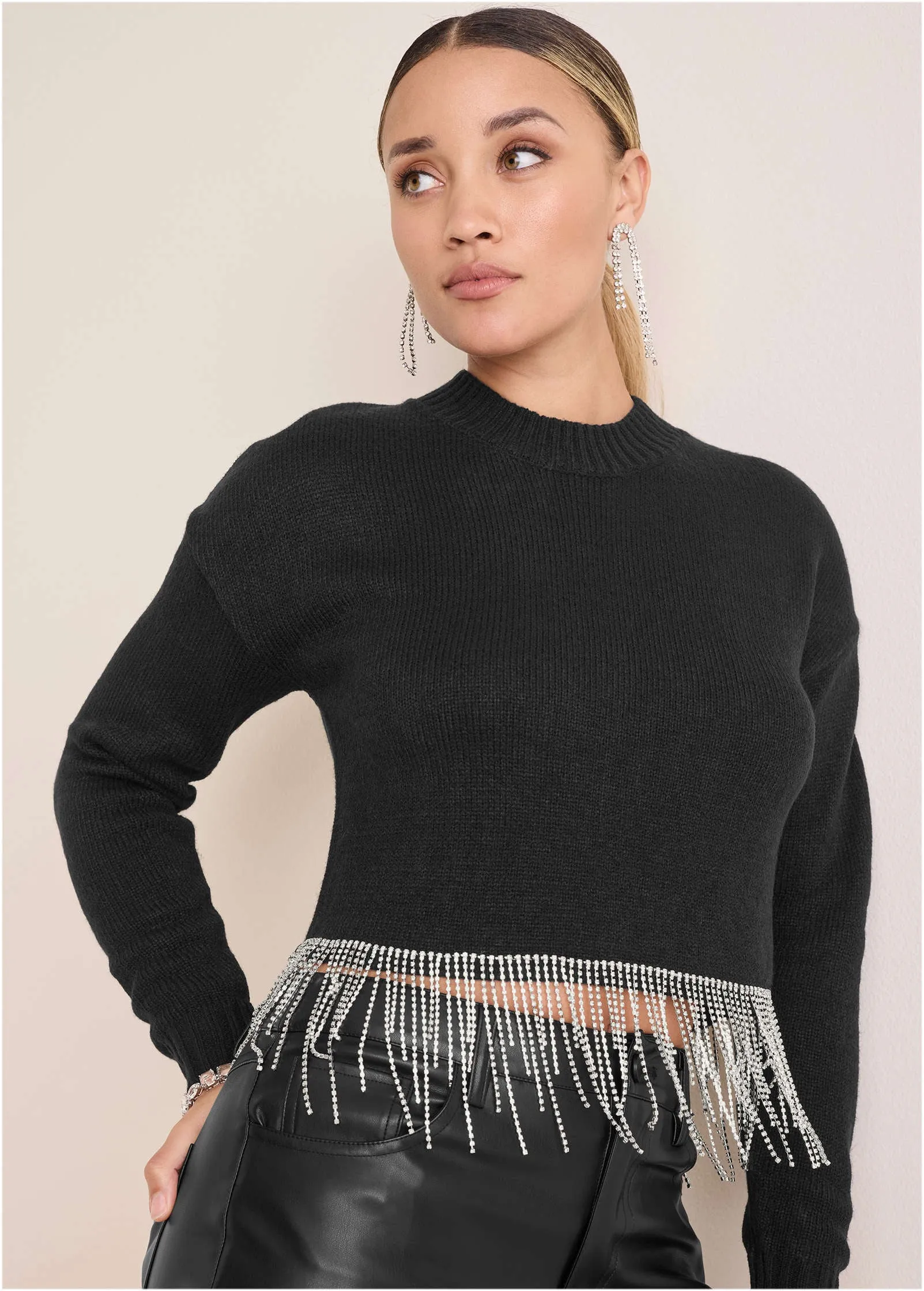 Rhinestone Trim Sweater - Jet Black sold by VENUS product image thumbnail 4