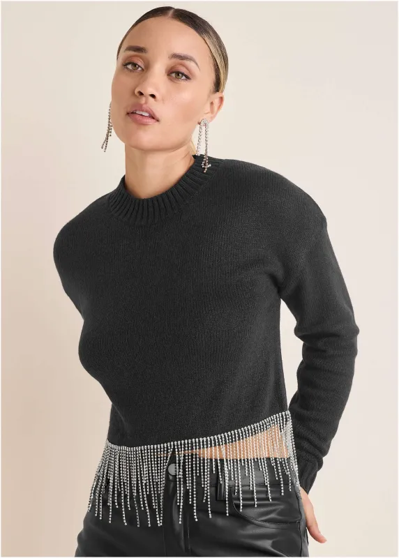 Rhinestone Trim Sweater  - Jet Black sold by VENUS