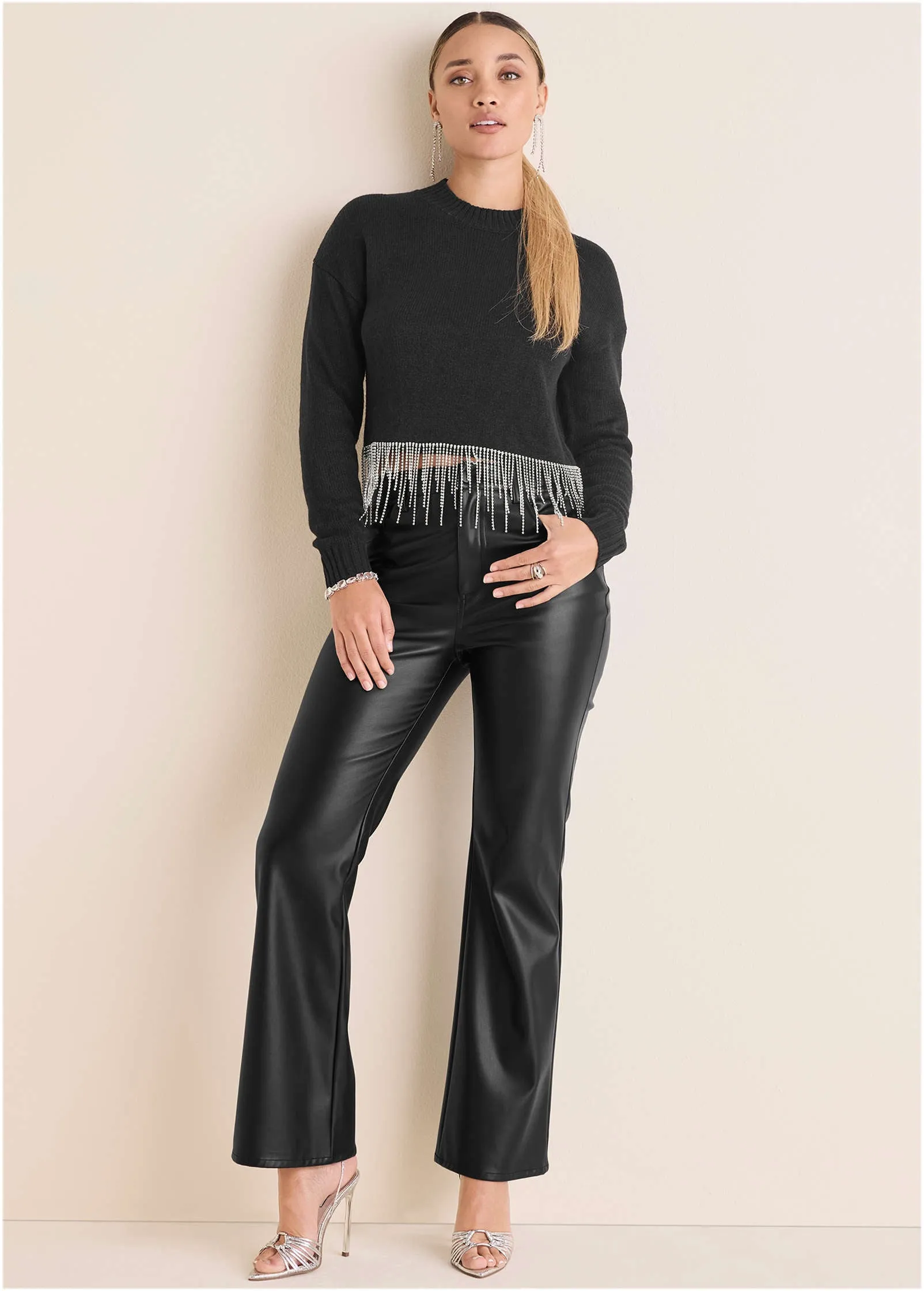 Rhinestone Trim Sweater - Jet Black sold by VENUS product image thumbnail 3